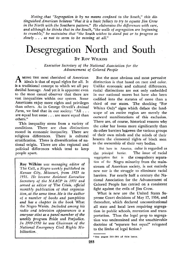 First page of Desegregation North and South