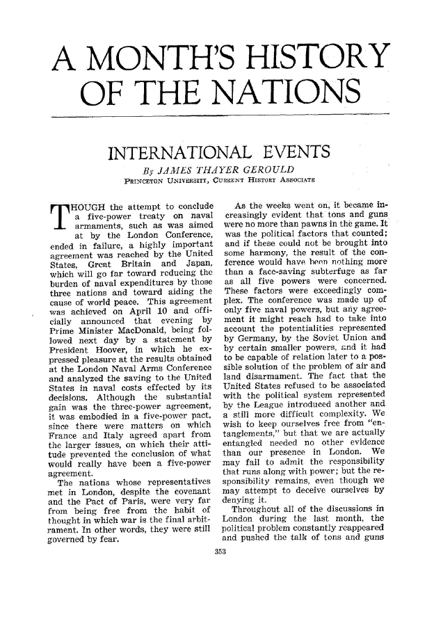 First page of International Events