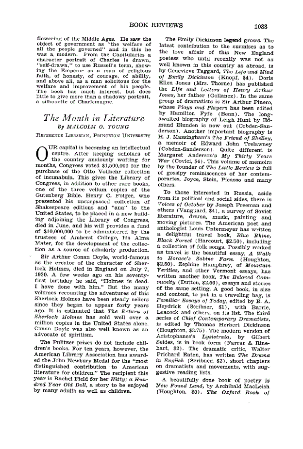 First page of The Month in Literature