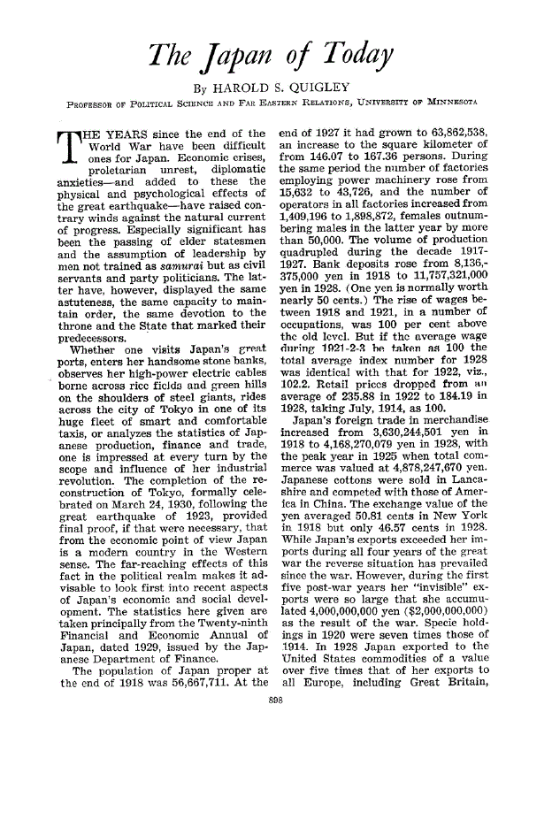 First page of The Japan of Today