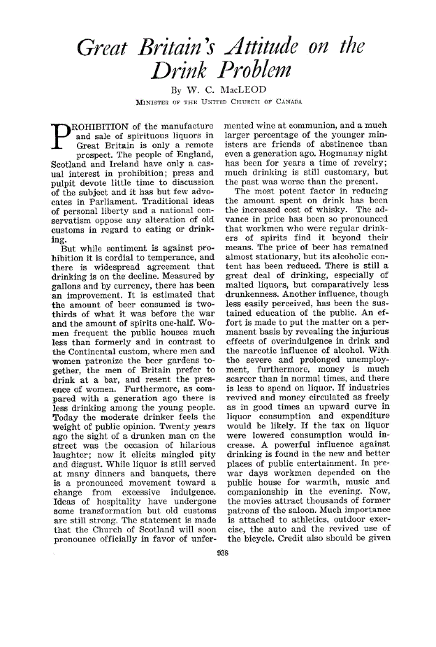 First page of Great Britain’s Attitude on the Drink Problem