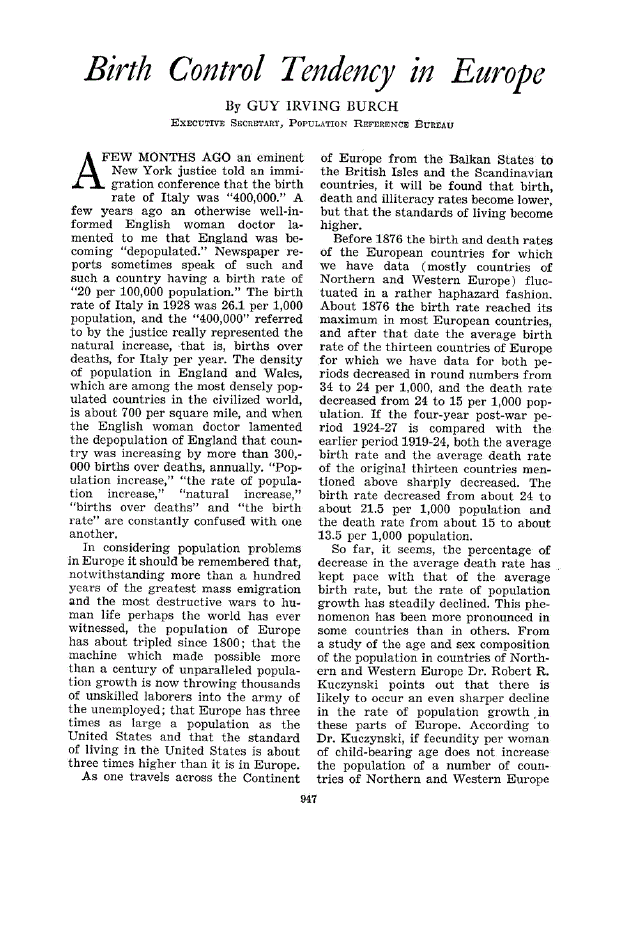 First page of Birth Control Tendency in Europe