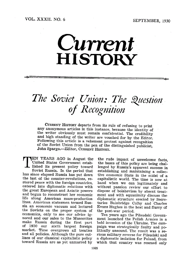 First page of The Soviet Union: The Question of Recognition