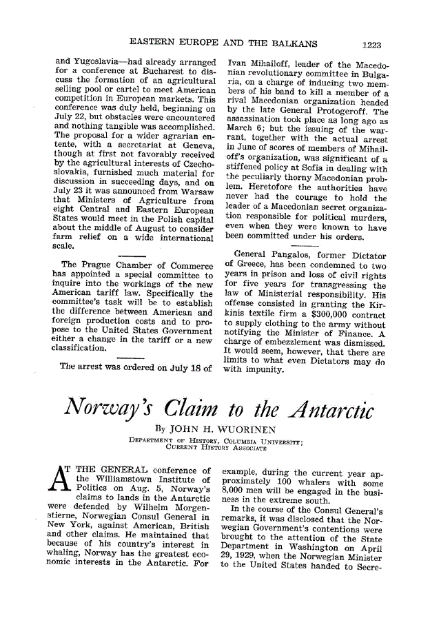 First page of Norway’s Claim to the Antarctic