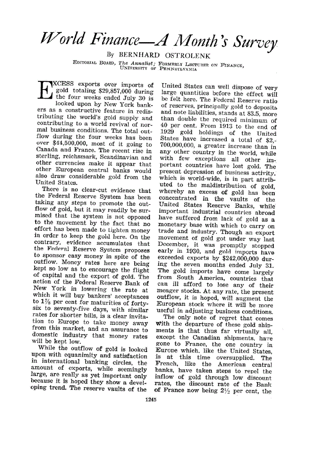 First page of World Finance—A Month’s Survey