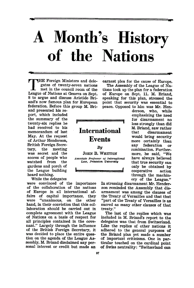 First page of International Events A Month’s History of the Nations