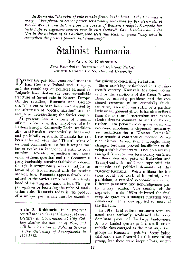 First page of Stalinist Rumania
