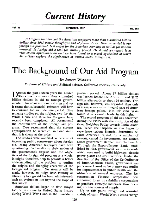 First page of The Background of Our Aid Program