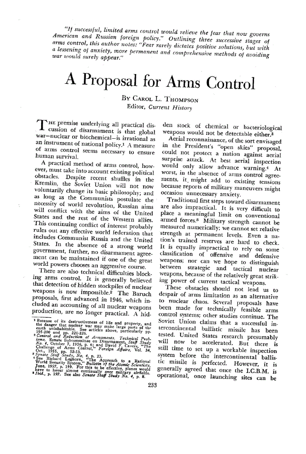 First page of A Proposal for Arms Control