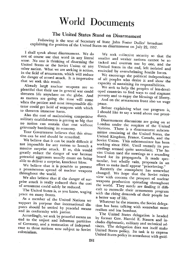First page of The United States Stand on Disarmament