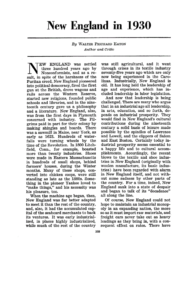 First page of New England in 1930