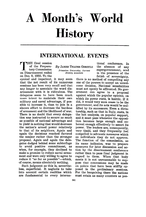 First page of A Month’s World History International Events