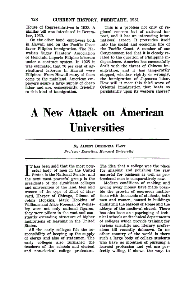 First page of A New Attack on American Universities