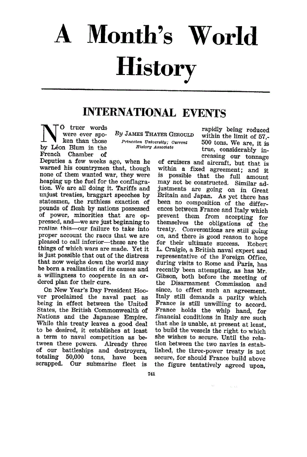First page of A Month’s World History<subtitle>International Events</subtitle>