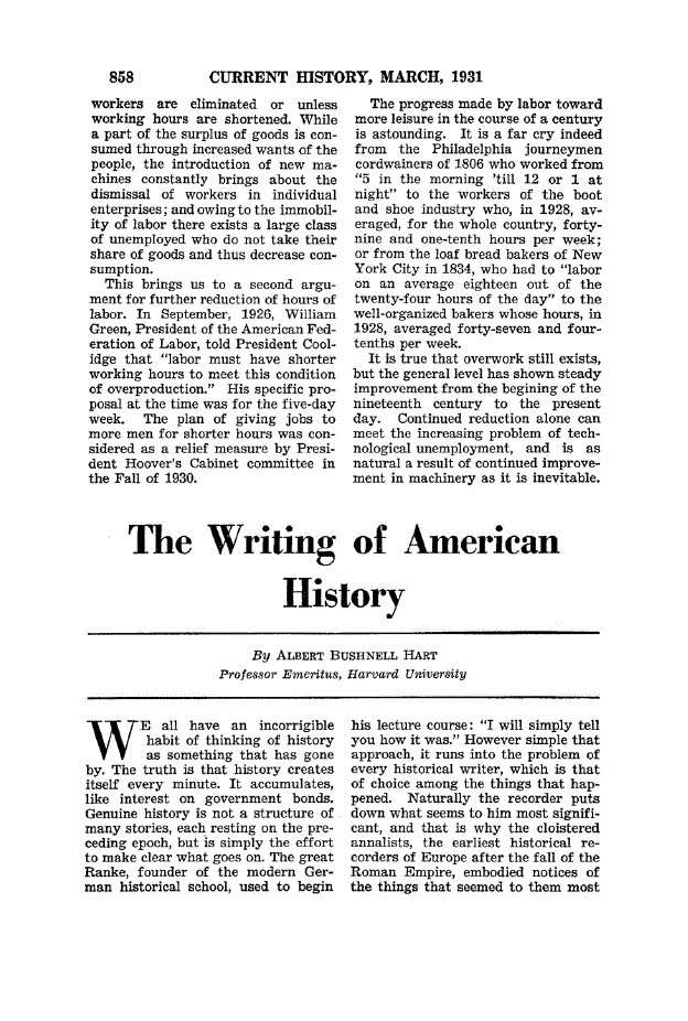 First page of The Writing of American History