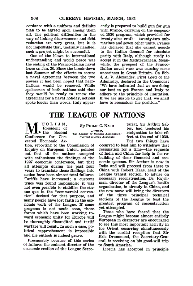 First page of The League of Nations
