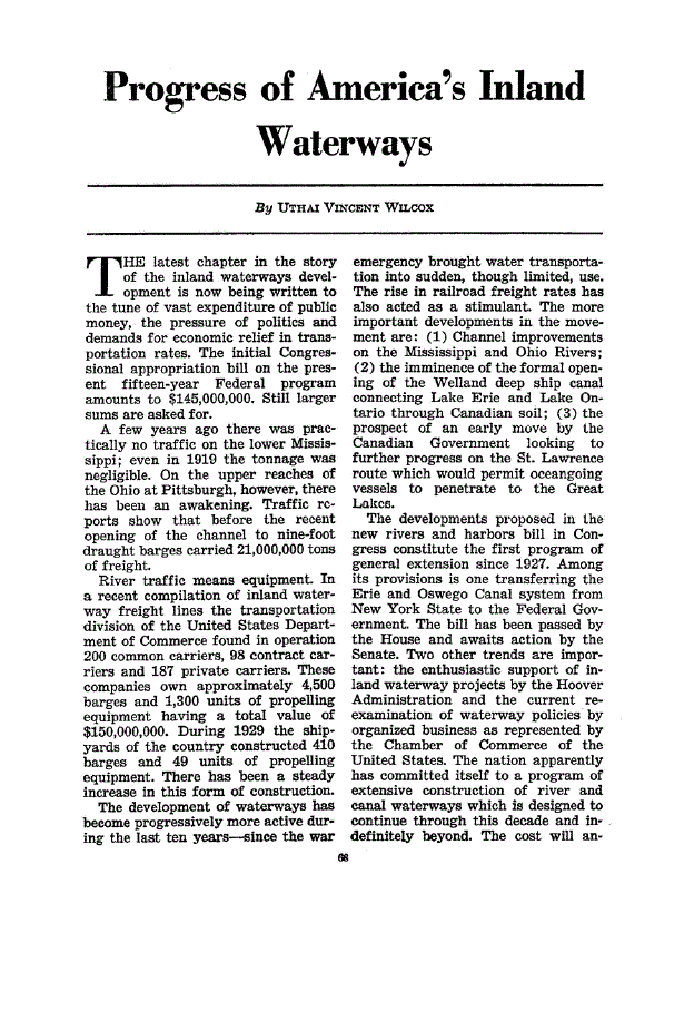 First page of Progress of America’s Inland Waterways