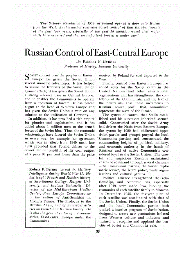 First page of Russian Control of East-Central Europe