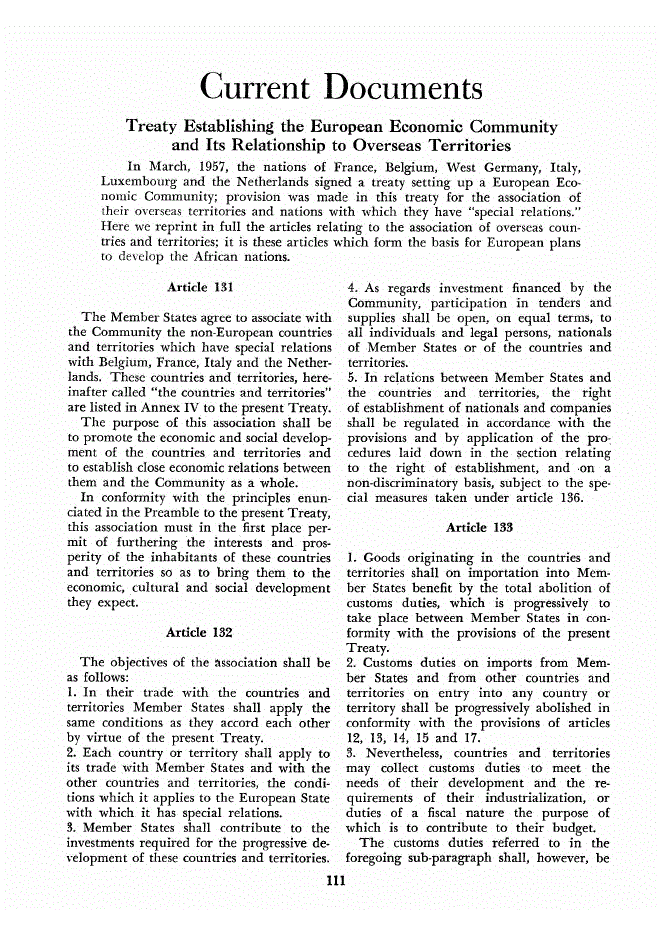 First page of Treaty Establishing the European Economic Community and Its Relationship to Overseas Territories