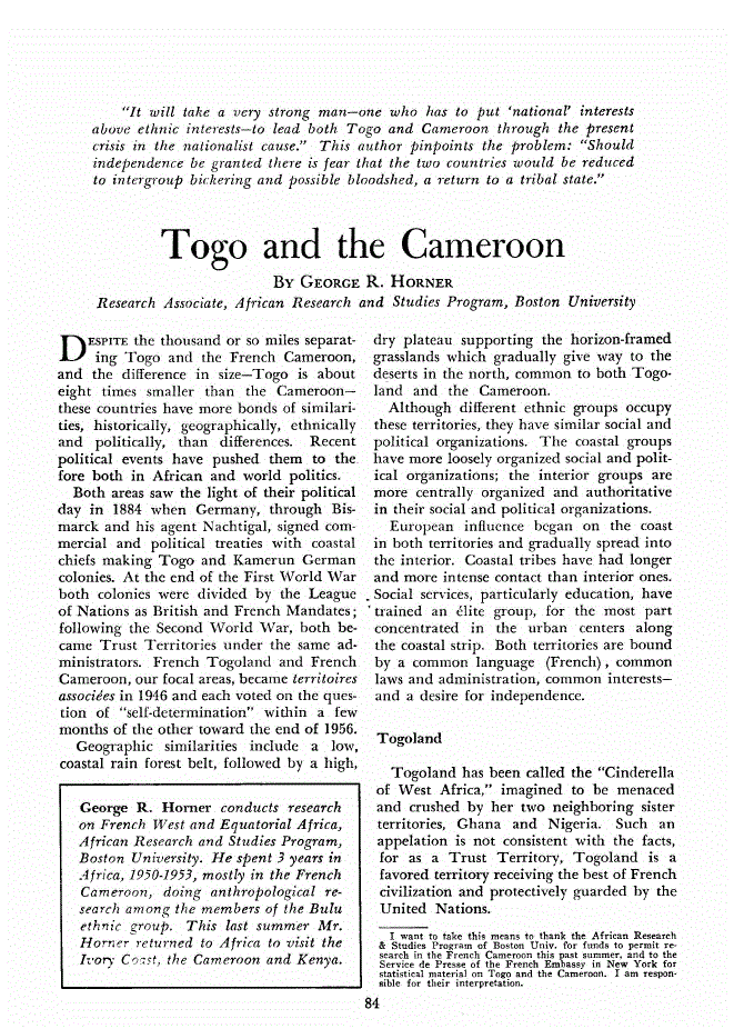First page of Togo and the Cameroon