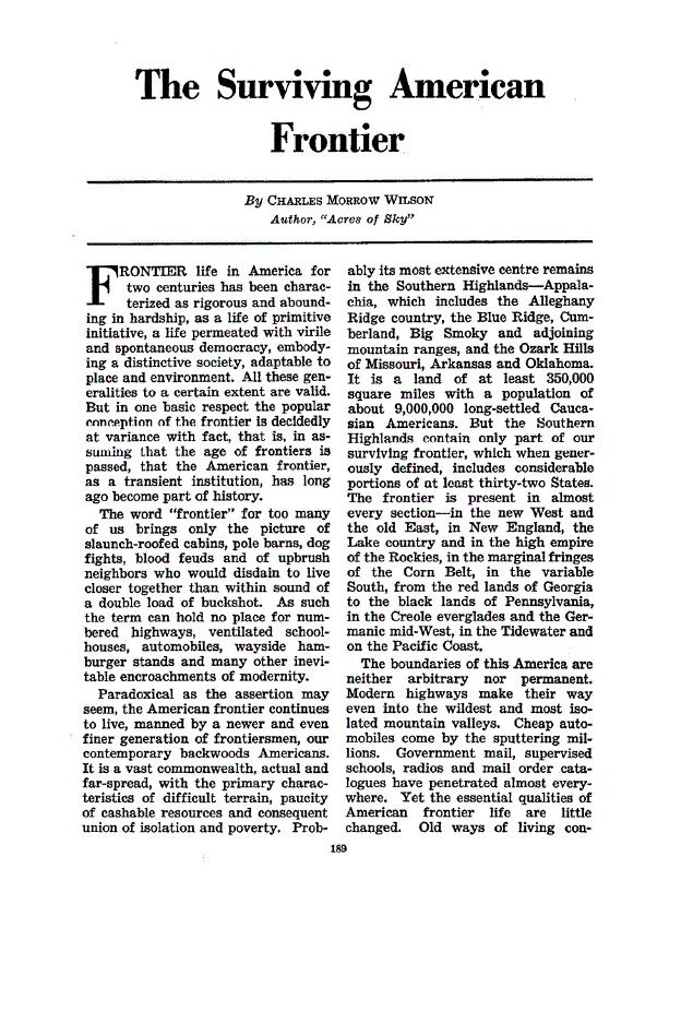 First page of The Surviving American Frontier