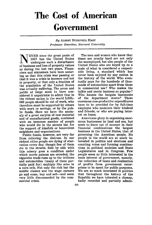First page of The Cost of American Government