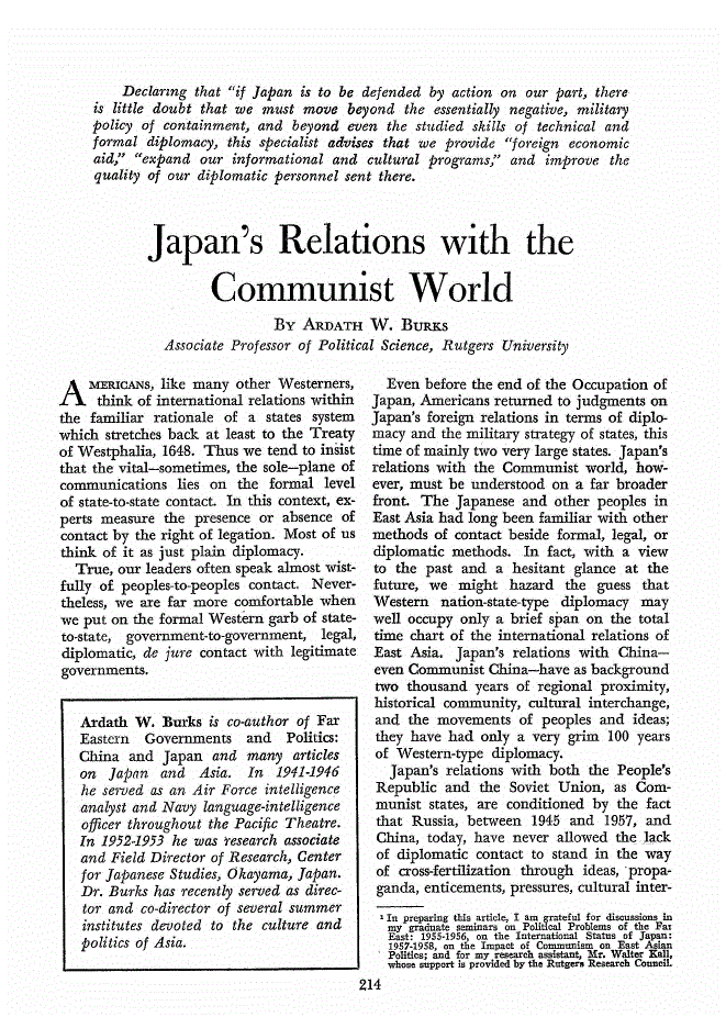 First page of Japan’s Relations with the Communist World