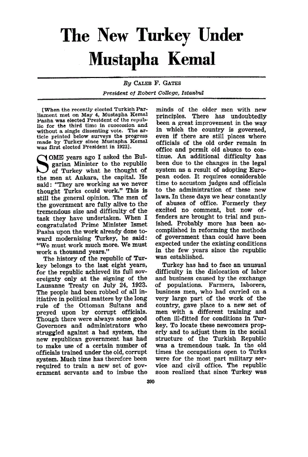 First page of The New Turkey Under Mustapha Kemal