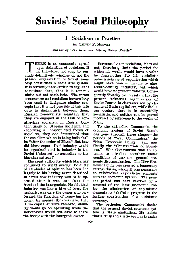 First page of Soviets’ Social Philosophy I—Socialism in Practice