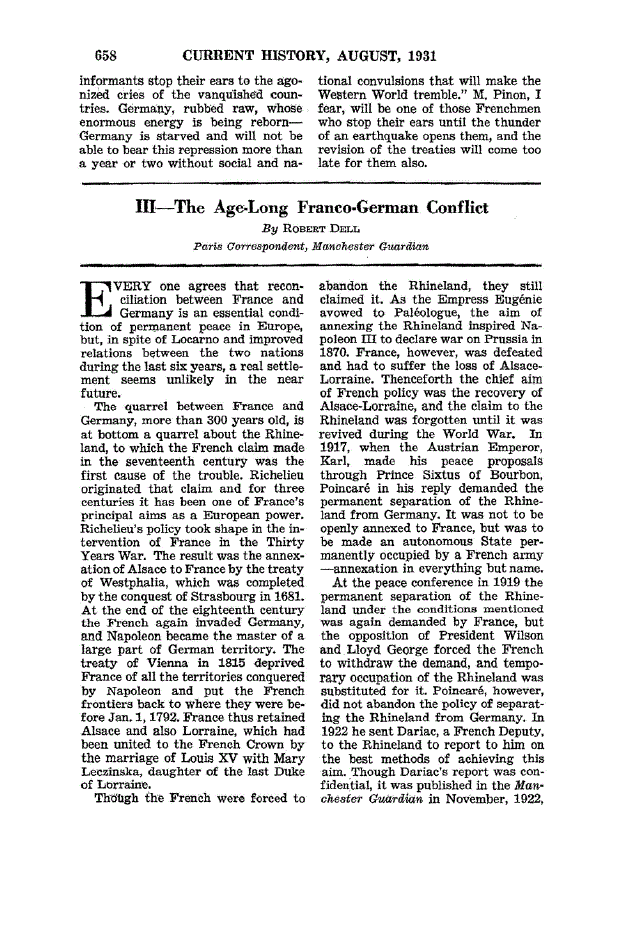 First page of III—The Age-Long Franco-German Conflict