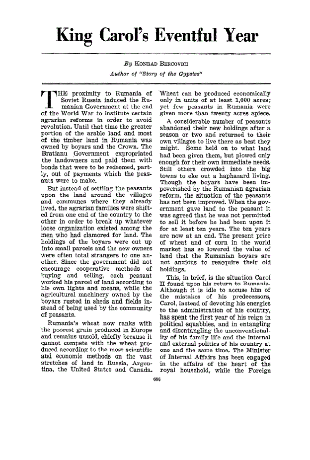 First page of King Carol’s Eventful Year
