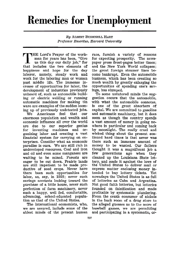 First page of Remedies for Unemployment