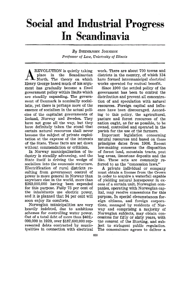 First page of Social and Industrial Progress in Scandinavia