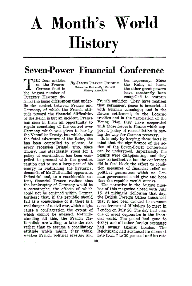 First page of A Month’s World History Seven-Power Financial Conference
