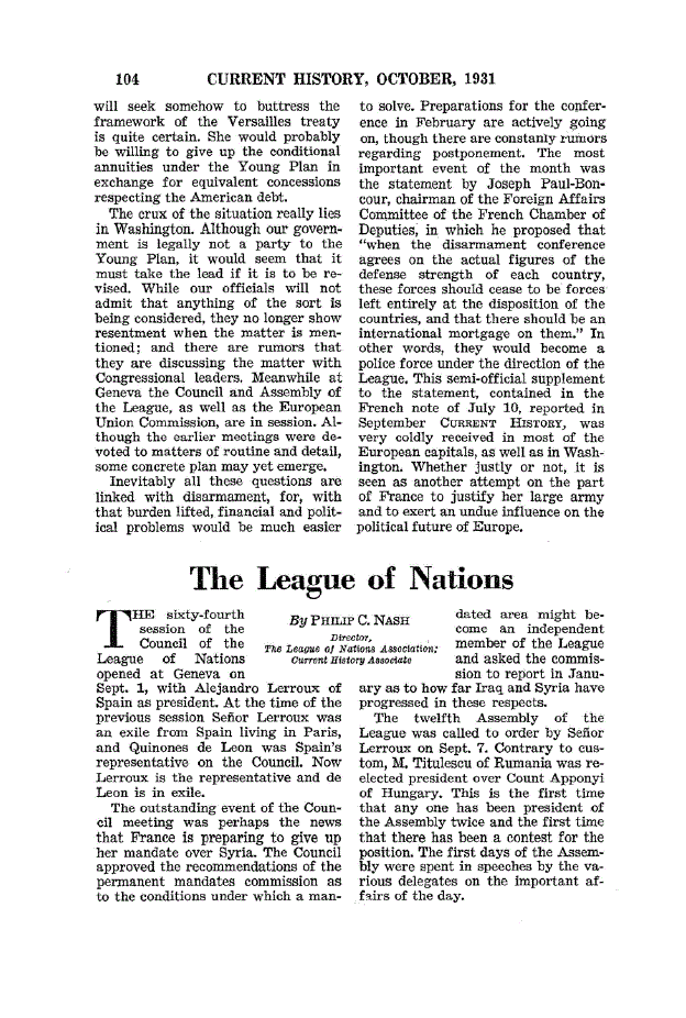 First page of The League of Nations