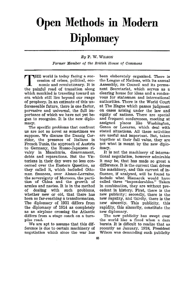 First page of Open Methods in Modern Diplomacy
