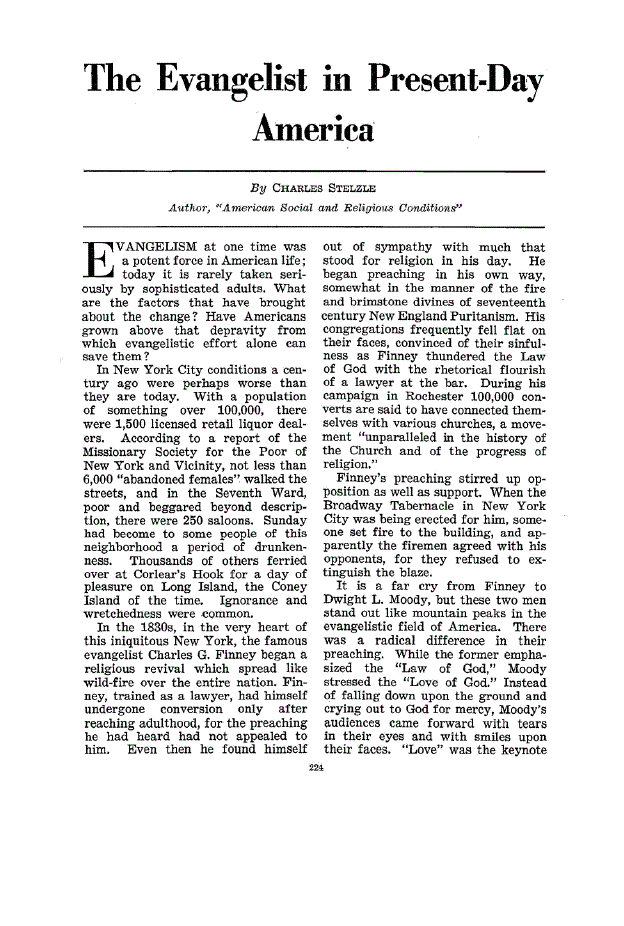 First page of The Evangelist in Present-Day America