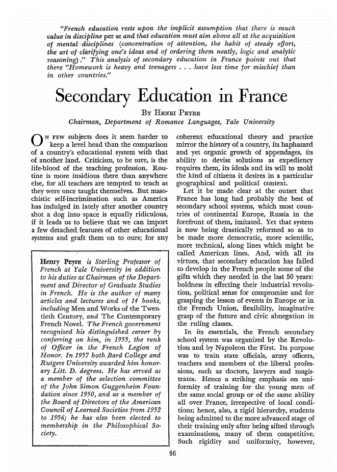 First page of Secondary Education in France