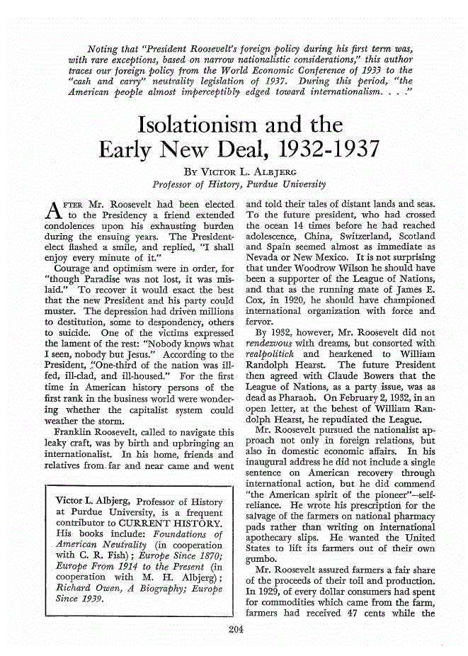 First page of Isolationism and the Early New Deal, 1932–1937