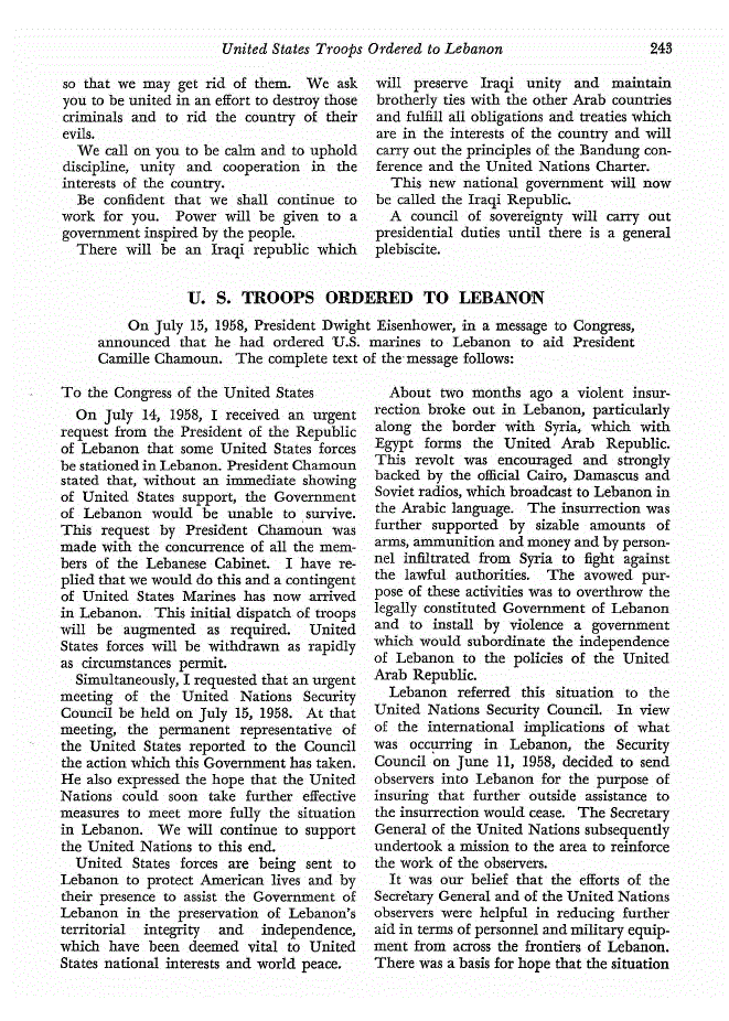 First page of U. S. Troops Ordered to Lebanon