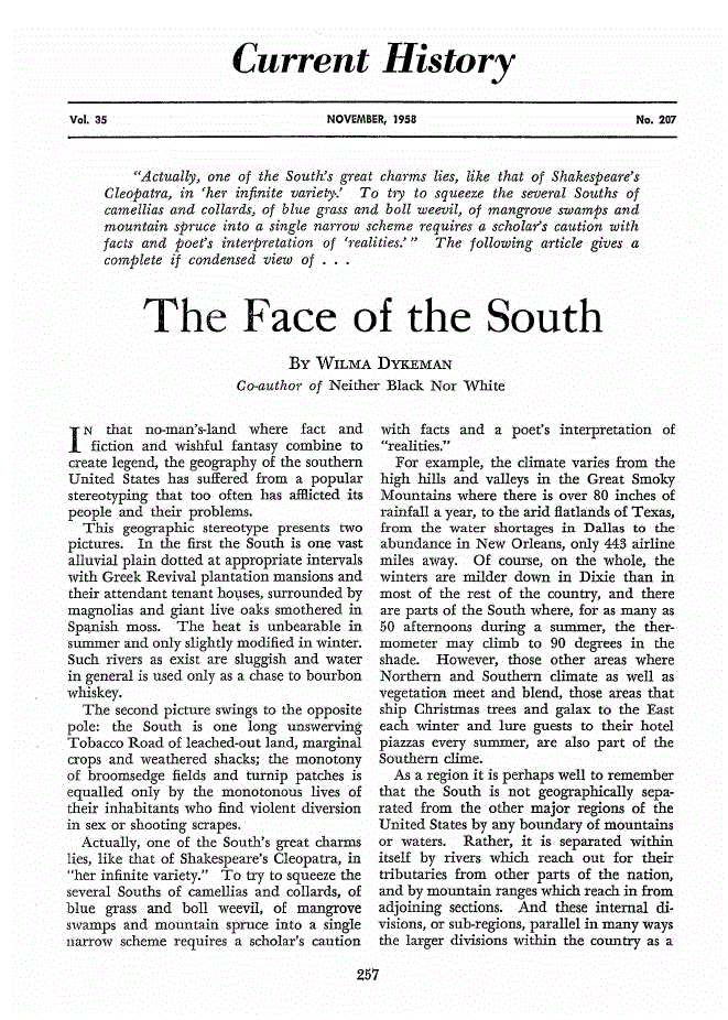 First page of The Face of the South