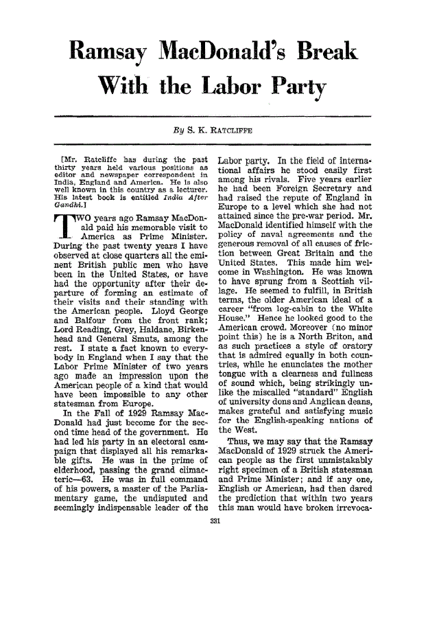 First page of Ramsay MacDonald’s Break With the Labor Party