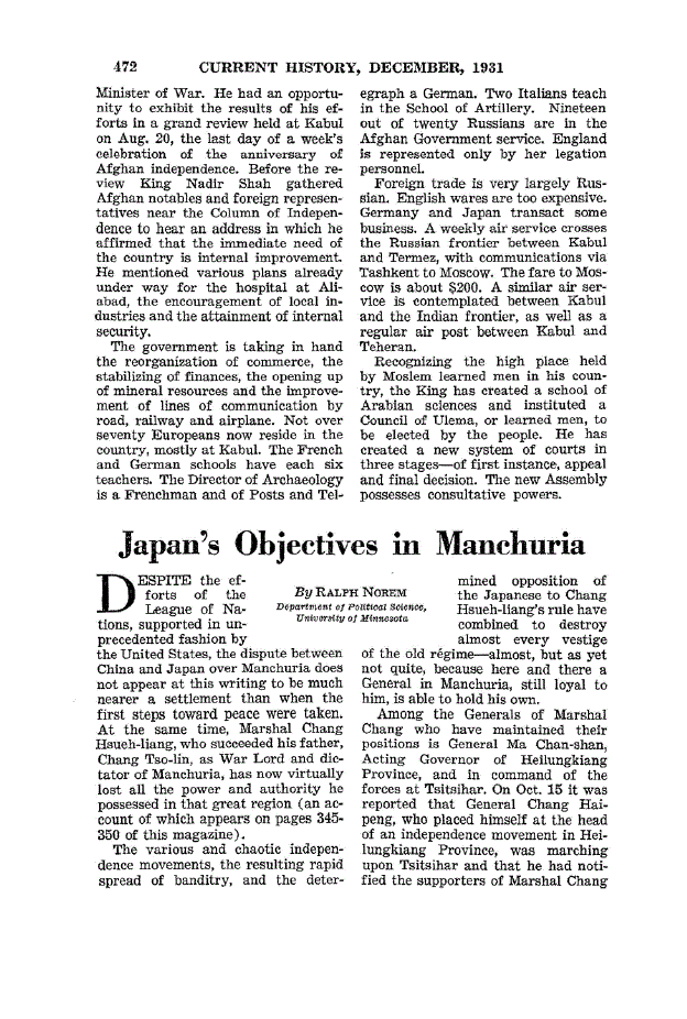 First page of Japan’s Objectives in Manchuria