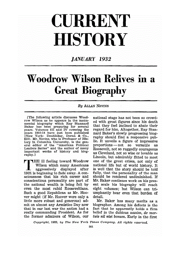First page of Woodrow Wilson Relives in a Great Biography