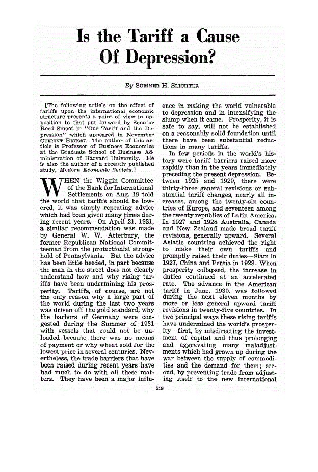 First page of Is the Tariff a Cause Of Depression?