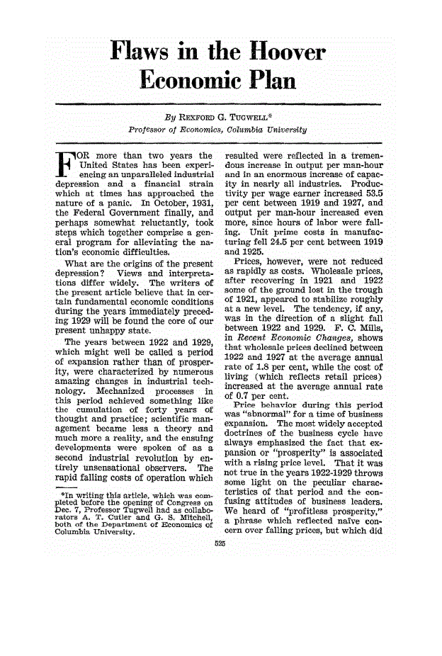 First page of Flaws in the Hoover Economic Plan