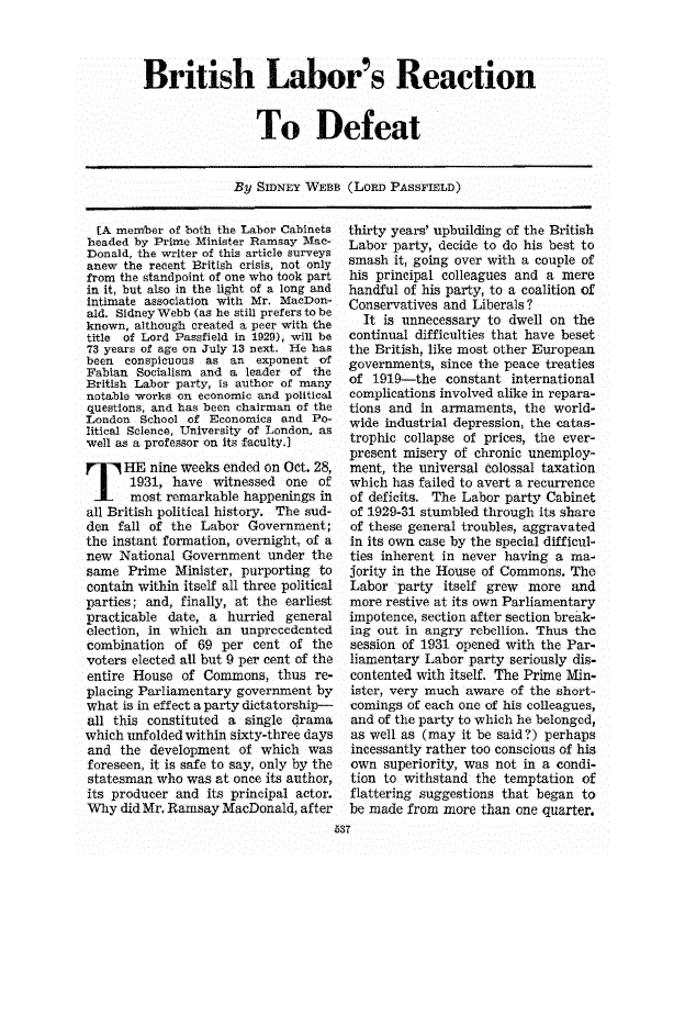 First page of British Labor’s Reaction To Defeat