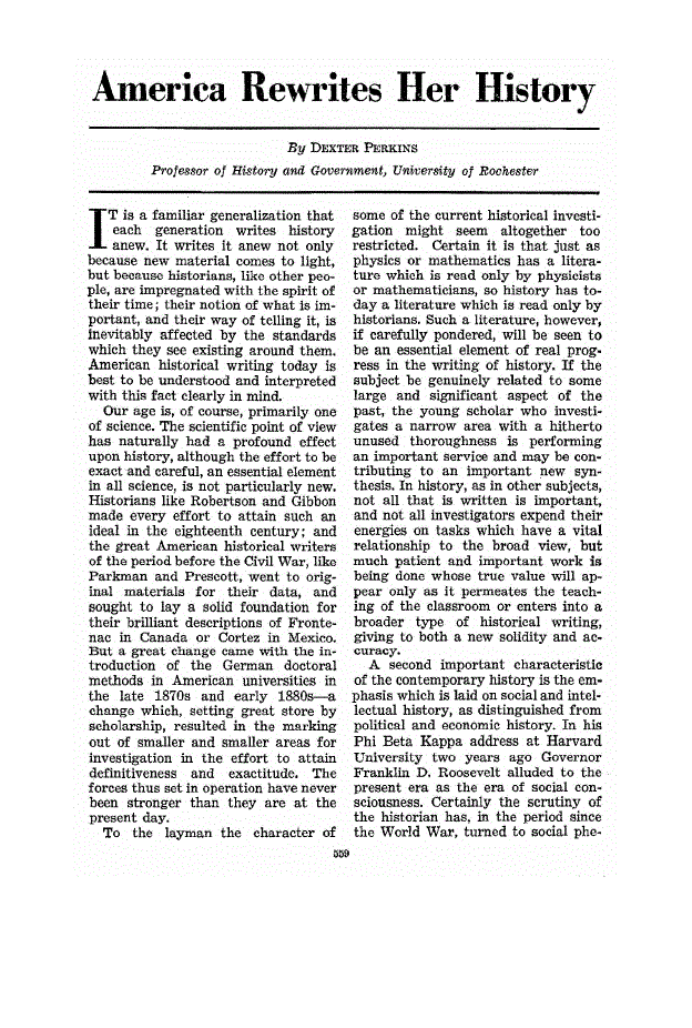 First page of America Rewrites Her History