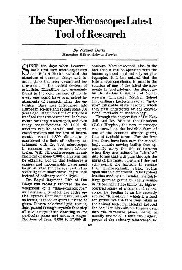 First page of The Super-Microscope: Latest Tool of Research