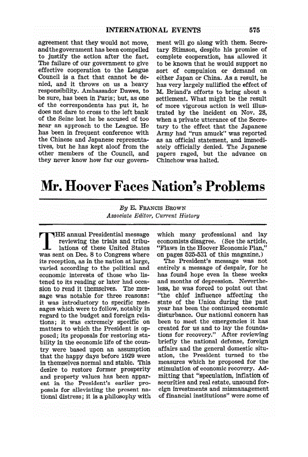 First page of Mr. Hoover Faces Nation’s Problems